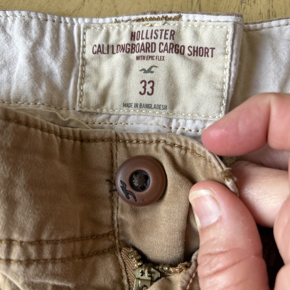 Hollister Khaki Tan Cargo Shorts Men 33 Vintage Beach Summer Skate Y2K - Picture 3 of 7